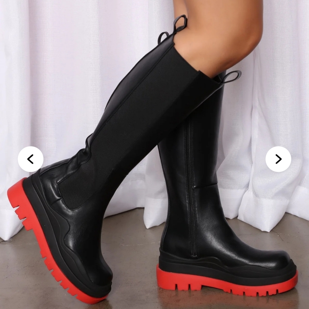 Fashion Nova Black and Red Winter Boots